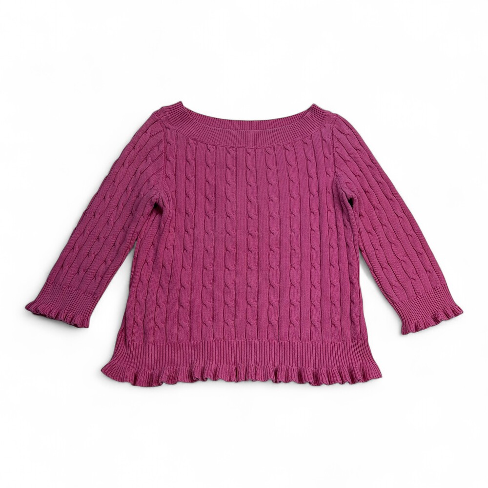 American‎ Living Cable Knit Ruffle-Hem Scoop Neck Sweater L